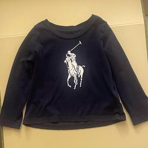 Polo Ralph Lauren Navy Blue Long Sleeve Shirt w/ White Big Pony Logo Girls 2T